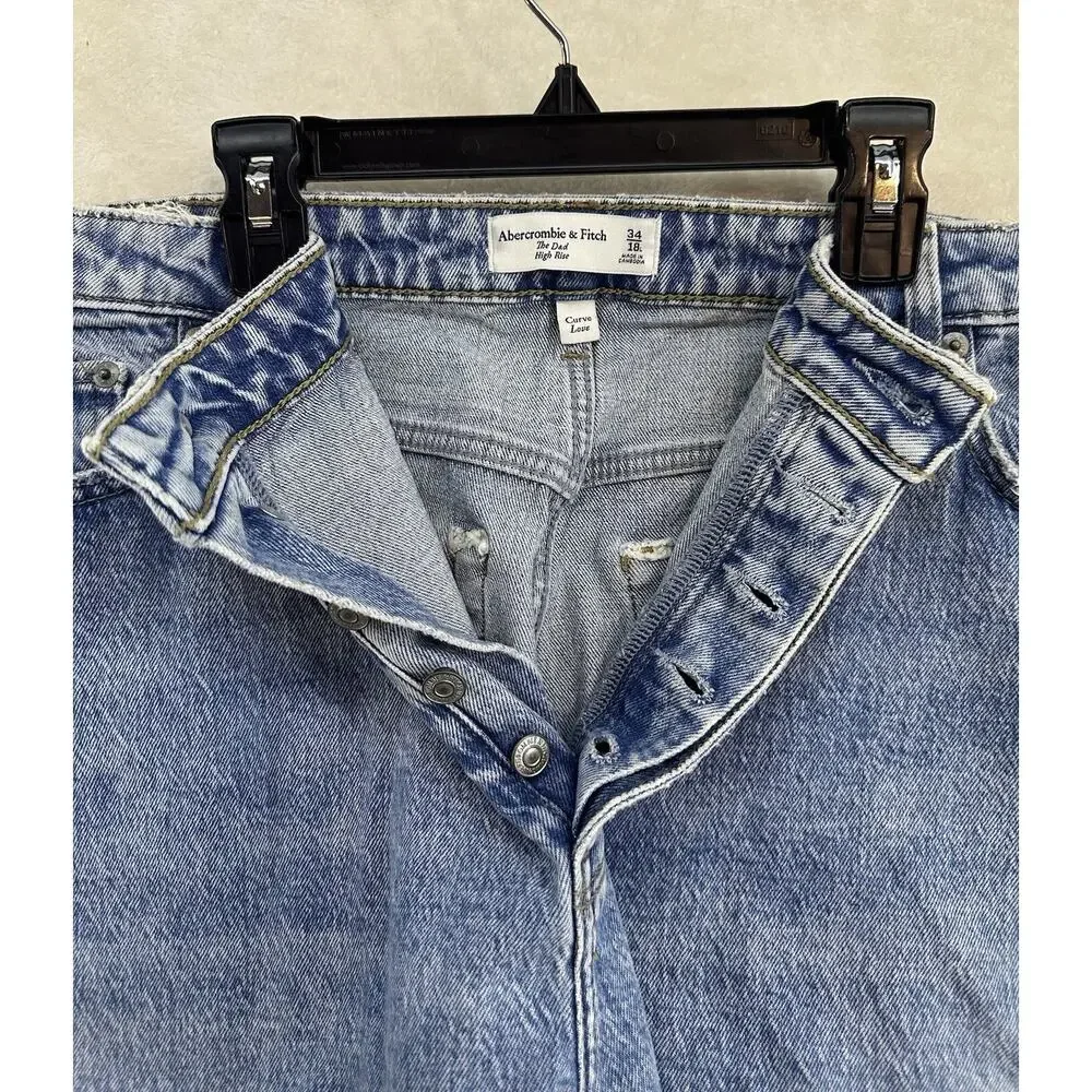 NWT Women's Abercrombie & Fitch Dad High Rise Med Wash Curve Love Jeans 18 Long